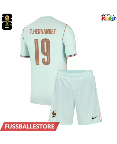 Günstige Frankreich Theo Hernandez #19 Auswärts Trikotsatzt Kinder WM 2026 Kurzarm (+ Kurze Hosen)